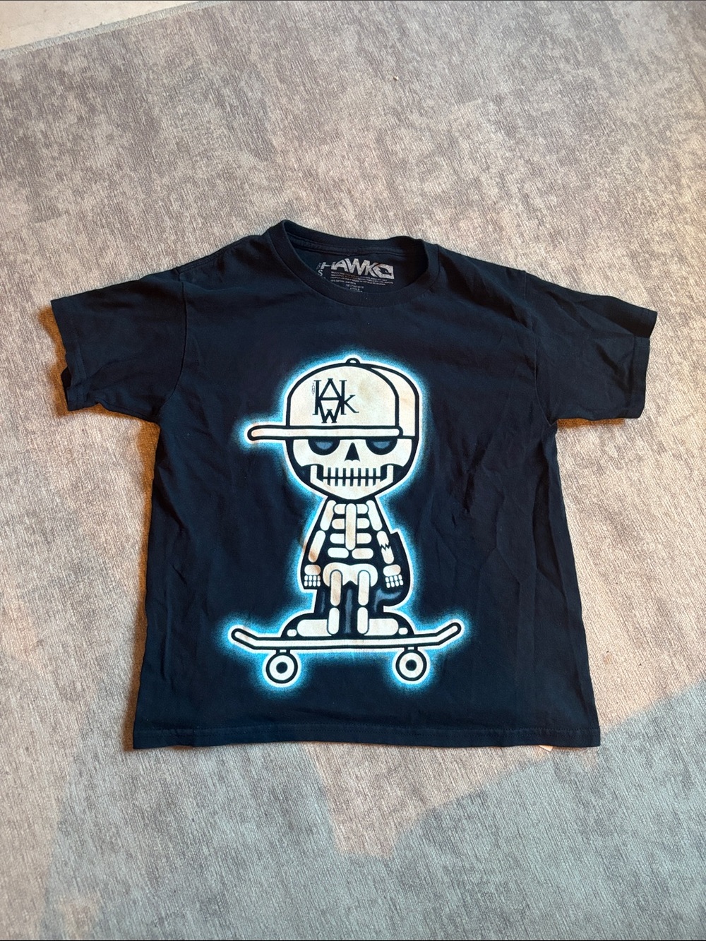 Tony Hawk Baby Tee Black Graphic Short Sleeve T-Shirt S Skeleton Skateboarder
